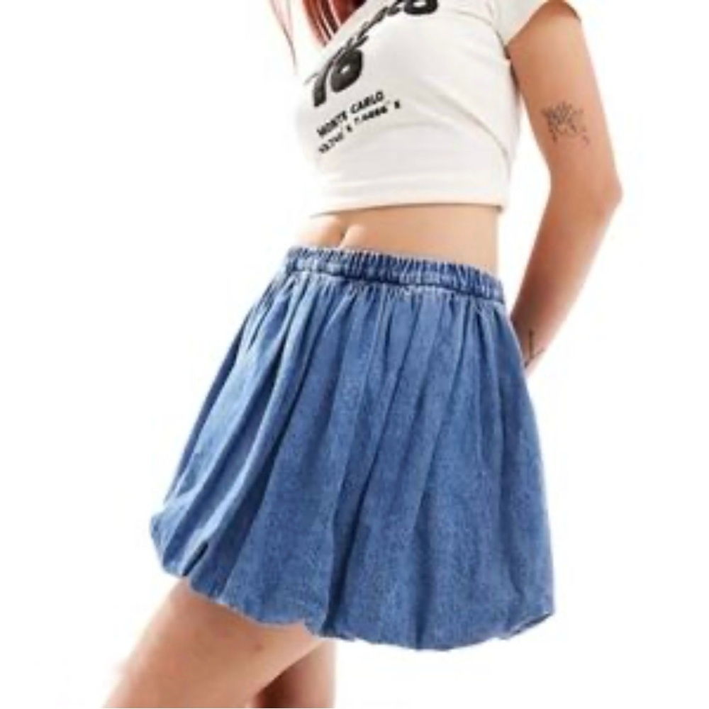 Dakota Blue Denim Bubble Hem Mini Skirt Medium Stonewash Lined NWT-Small